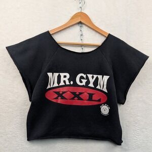 VTG Signature Sportswear Sweatshirt Mens M Black Mr Gym Bodybuilding Cut Off 90s